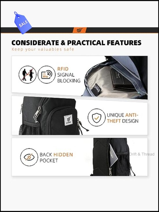 RFID Crossbody Sling Backpack Travel Hiking Daypack Water Resistant main image 4